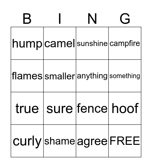 Camels and Pigs Bingo Card