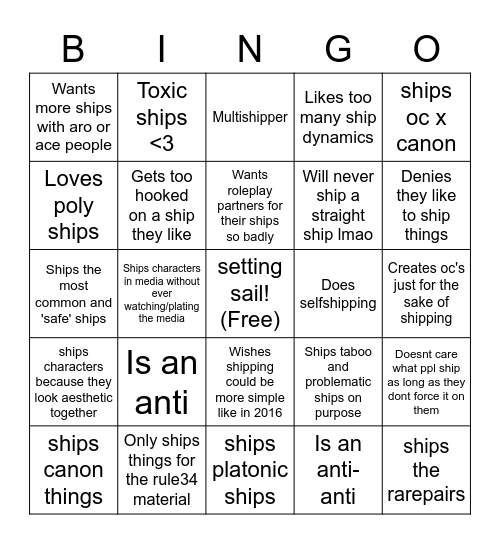 Types of shippers Bingo Card