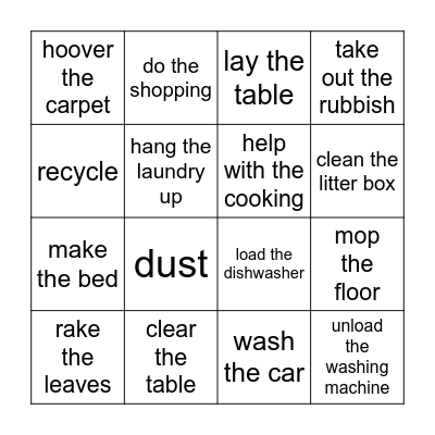 Chores Bingo Card
