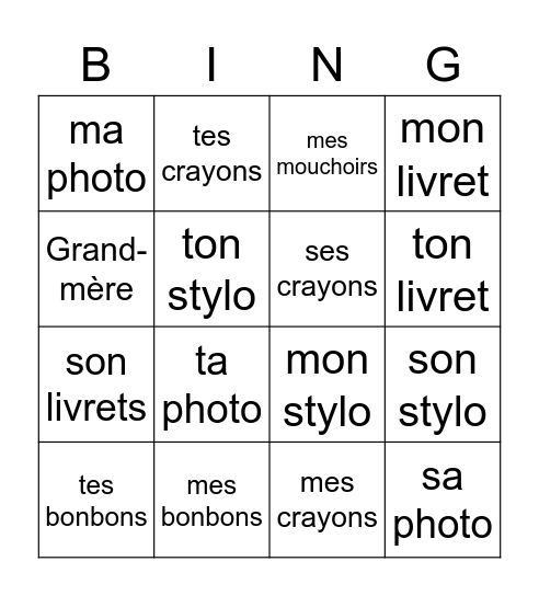 Le loto de la famille Bingo Card