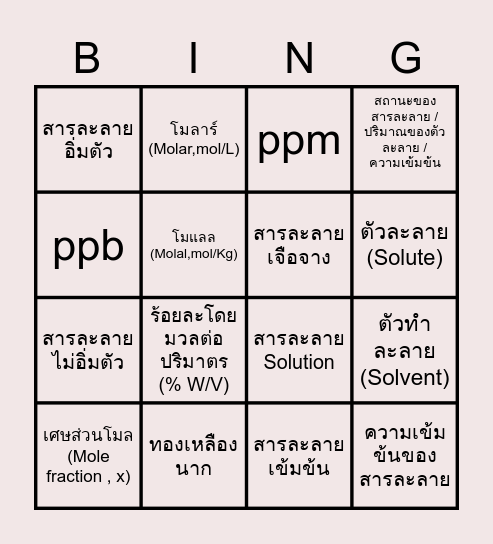 สารละลาย Bingo Card