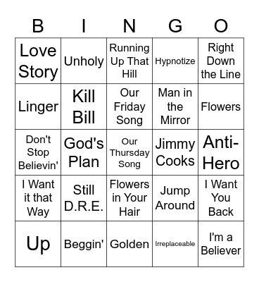 😭 Last Song Bingo 😭 Bingo Card