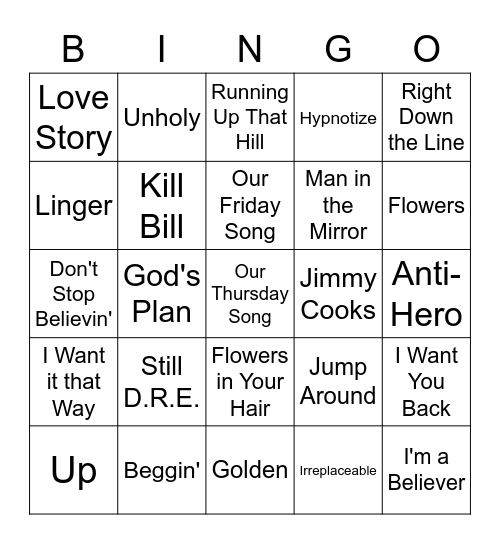 😭 Last Song Bingo 😭 Bingo Card