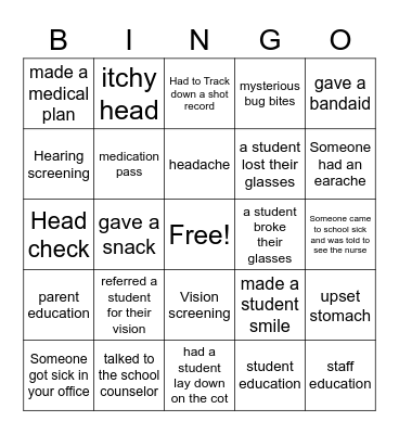 School Nurse Bingo Card