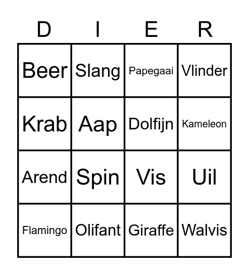 Dierentuin Bingo Card