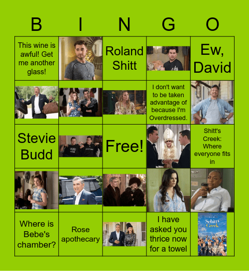 Shitt's Creek Bingo Card