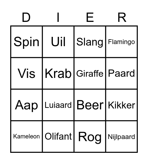Dierentuin Bingo Card