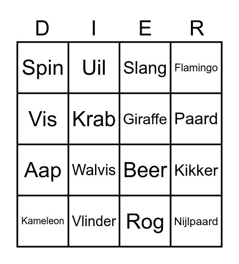 Dierentuin Bingo Card