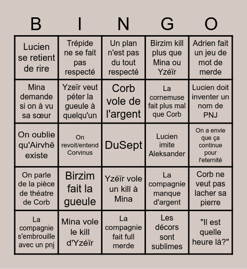 BINGO LBA Bingo Card