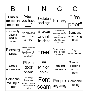 What do you see in adopt me? Bingo Card