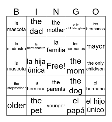 Loteria de La Familia  Bingo Card