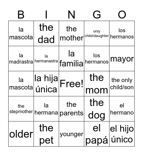Loteria de La Familia  Bingo Card