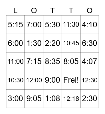 TELLING TIME Bingo Card