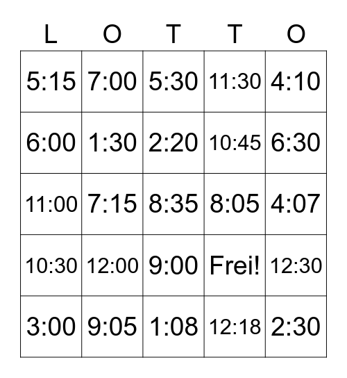 TELLING TIME Bingo Card