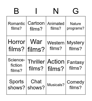 What do you think of...___________? Bingo Card