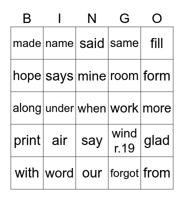 Untitled Bingo Card