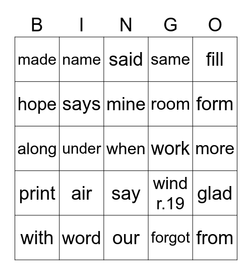 Untitled Bingo Card