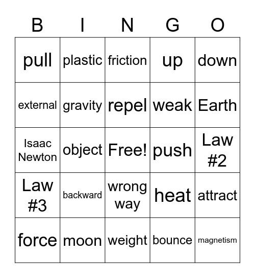 Force and Motion Bingo Card