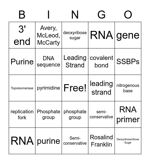 DNA Replication BINGO Card