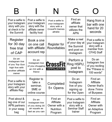 CrossFit Affiliate Summit Bingo Card