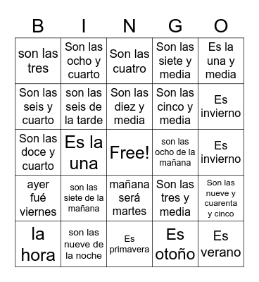 La hora y las estaciones Bingo Card