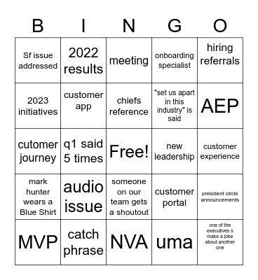 All hands Bingo Card