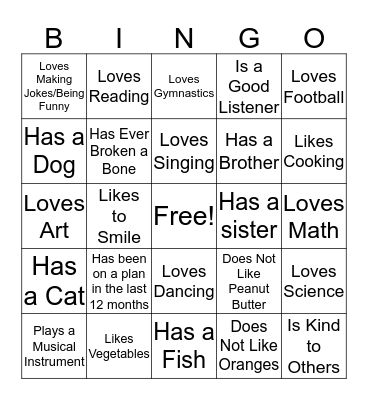 Friendship Facts Bingo Card