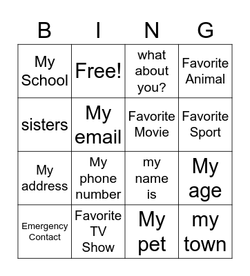Chat - About me Bingo Card