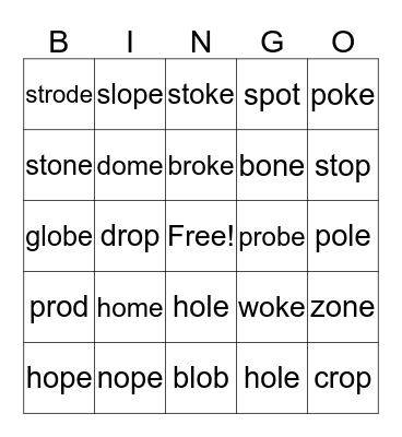 Phonics Bingo Card