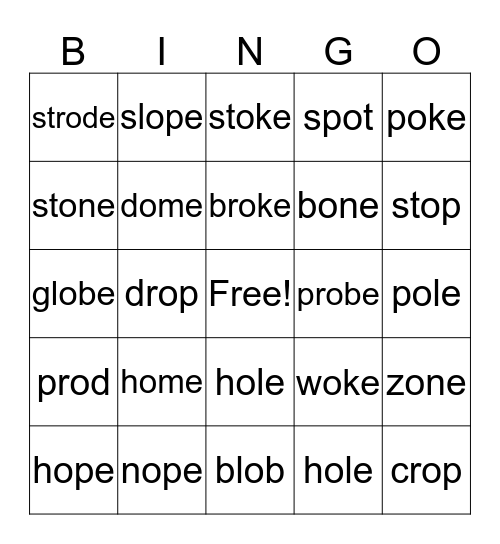 Phonics Bingo Card