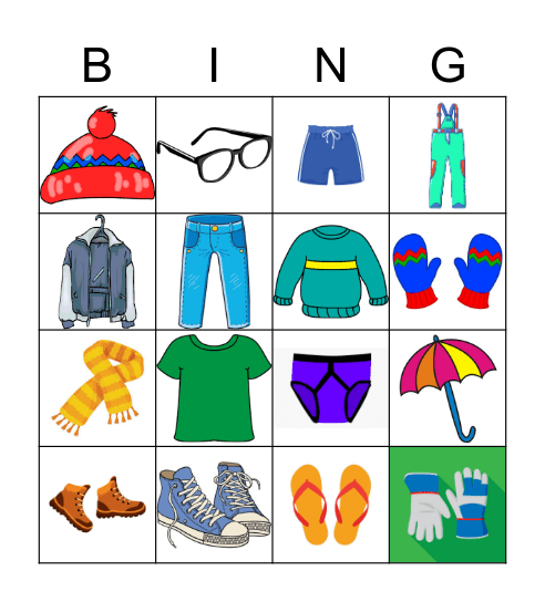 Clothing Bingo Card