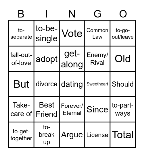 4th 6 Weeks Vocabulary Bingo Card