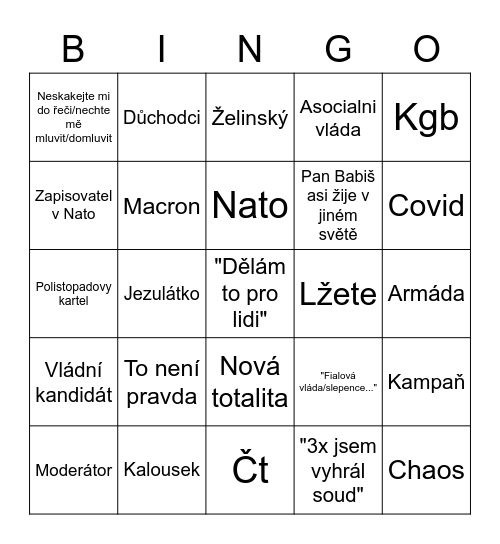 Debatní kňůůů Bingo Card
