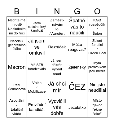 Babiš - prezidentská debata 2023 Bingo Card