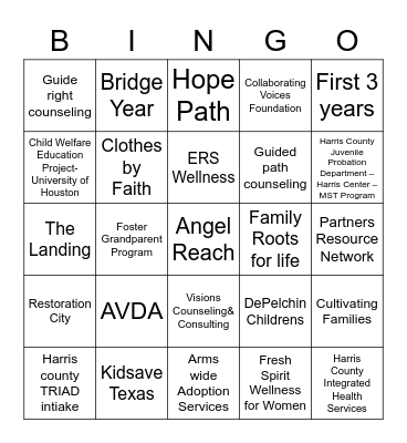 Resource Fair BINGO Card