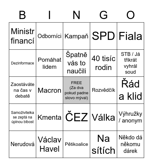 Prezidentská debata na Nově Bingo Card