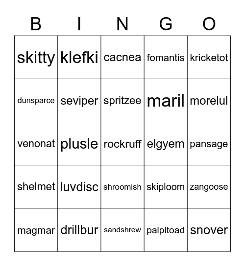 pokemon bingo Card