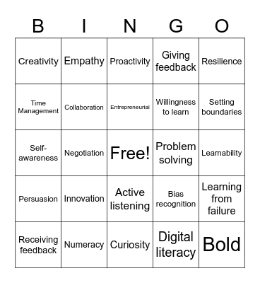Developing your skills Bingo Card