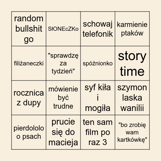 Bingo Bambaryły Bingo Card