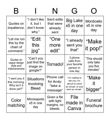 Graphic Designer Bingo Card