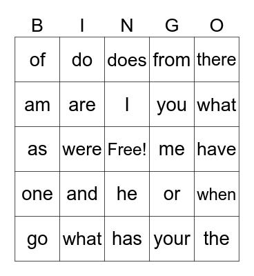 sight words 1st Bingo Card