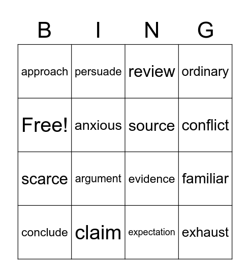 Semester 2 Vocabulary Bingo Card