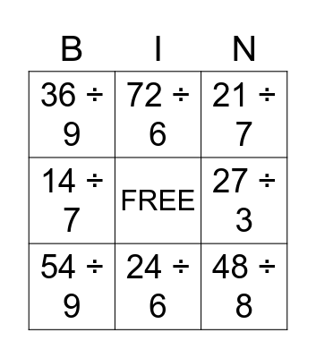 DIVISION Bingo Card