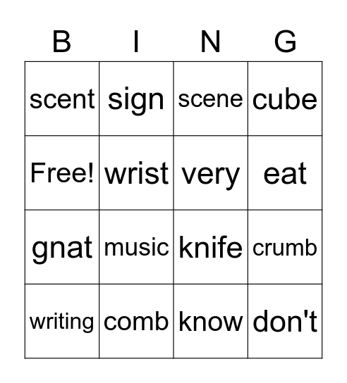 U4, W1 Spelling Bingo Card