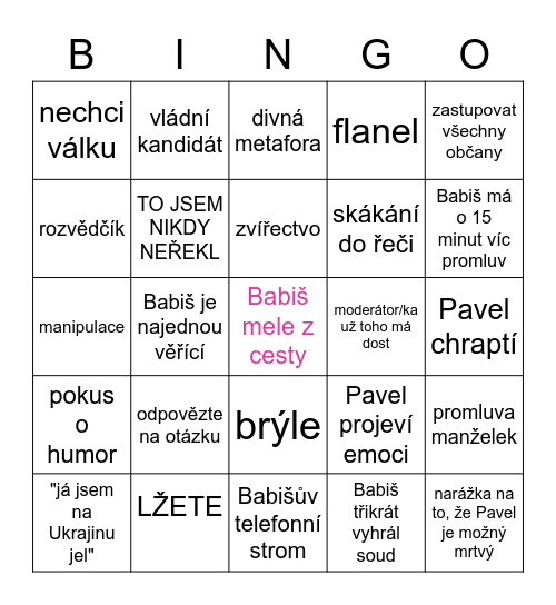 Debata na Nově Bingo Card