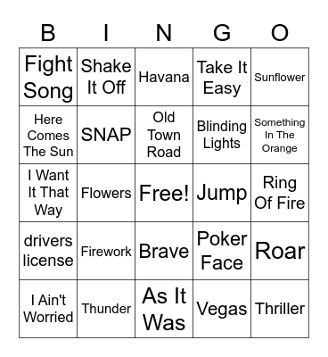 Song Bingo Card