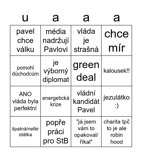 vládní debata bingo Card