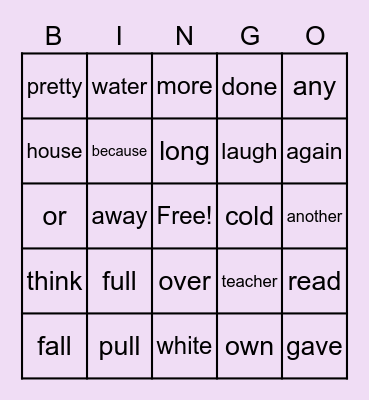 Eye Words Bingo Card