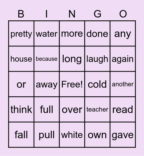 Eye Words Bingo Card