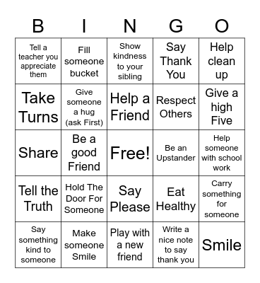 Kindness Week Bingo Card